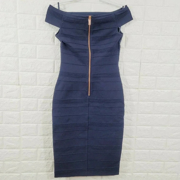 Ted Baker Women's Bardot Off The Shoulder Dress Cap Sleeve Stripe Blue Size 4 - Picture 4 of 8
